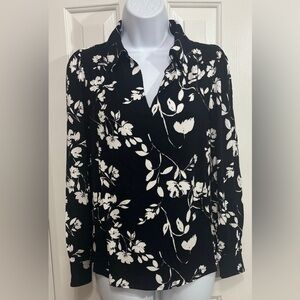 🖤 UNIVERSAL STANDARD Floral Long Sleeve Blouse – Black/White
